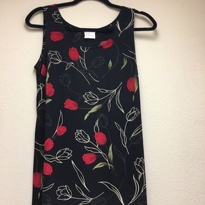 Vintage Black with Red Roses DRESS 100% Polyester 6 Petite Tank Style